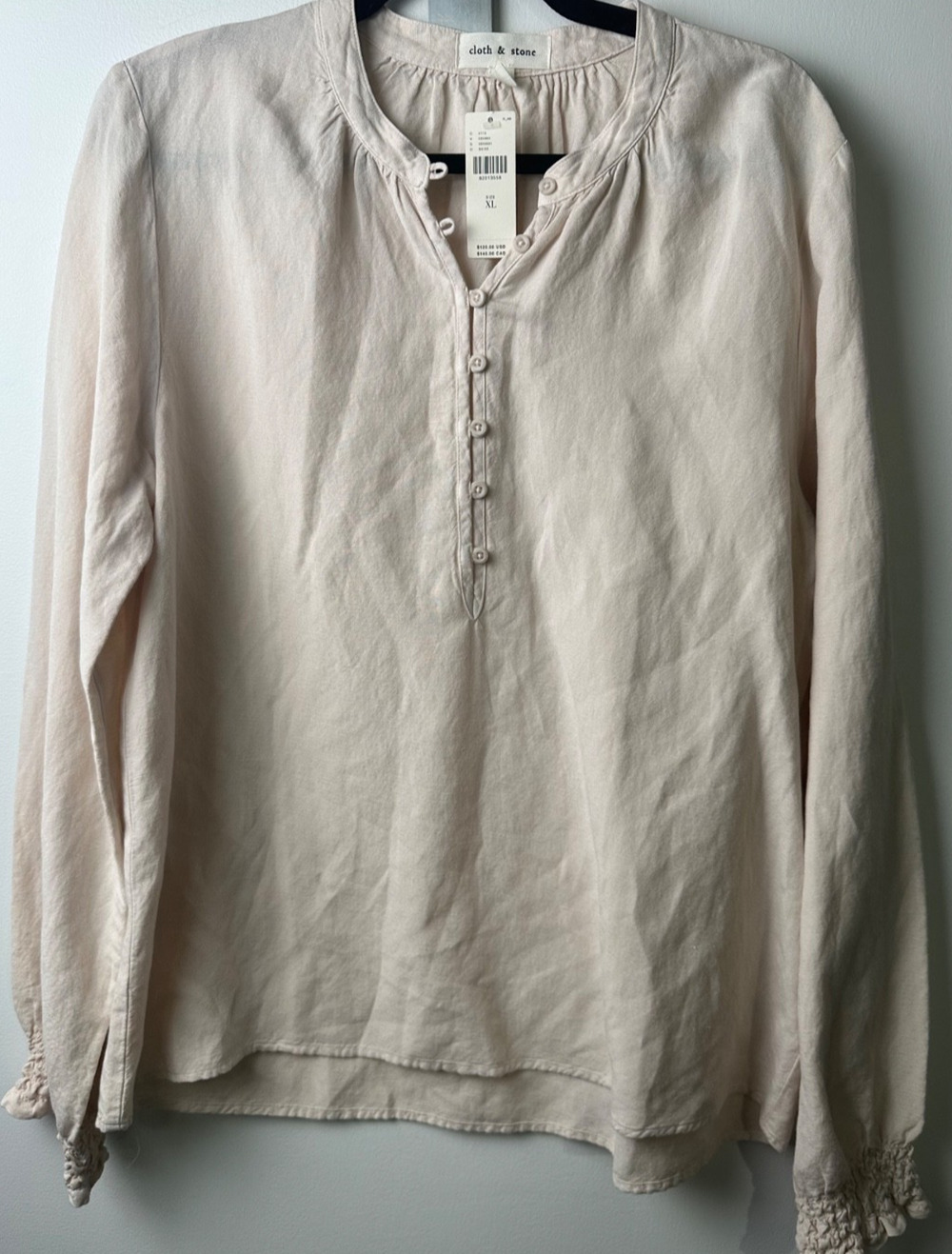 NEW Cloth & Stone Half Placket Gathered Blouse Top Size XL Linen Blend $120 B19